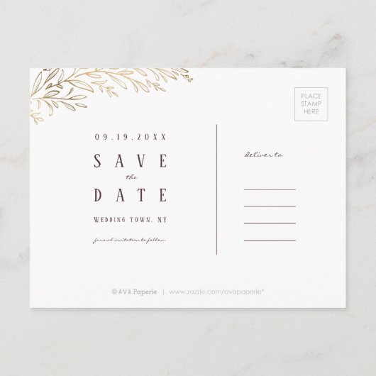 Goudbruine botanisch met uitzondering van de datum aankondigingskaart (Achterkant)