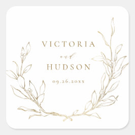 Goudbruine botanische baardbruiloft vierkante sticker
