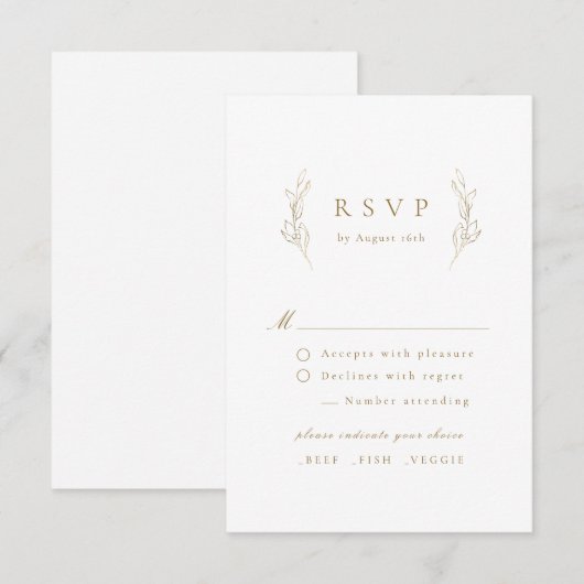 Goudbruine botanische bruiloft RSVP kaartje (Voorkant / Achterkant)