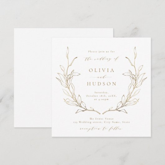 Goudbruine, botanische bruinktbruiloft kaart (Voorkant / Achterkant)