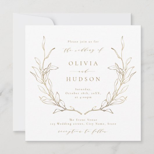 Goudbruine, botanische bruinktbruiloft kaart (Voorkant)