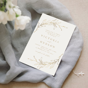 Goudbruine, botanische bruinktbruiloft kaart