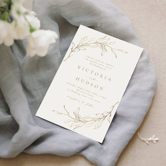 Goudbruine, botanische bruinktbruiloft kaart