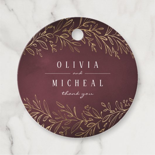 Goudbruine botanische elegante bruiloft bedankjes labels (Voorkant)