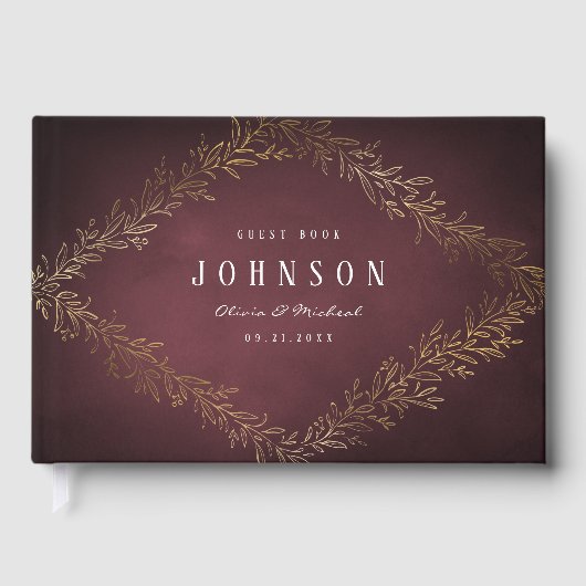 Goudbruine botanische elegante bruiloft gastenboek (Voorkant)