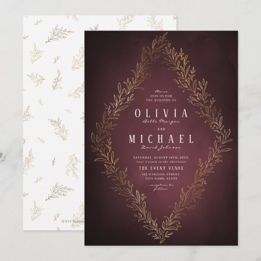 Goudbruine botanische elegante bruiloft kaart (Voorkant / Achterkant)