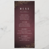 Goudbruine botanische elegante bruiloft menu (Voorkant)