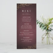 Goudbruine botanische elegante bruiloft menu (Staand voorkant)