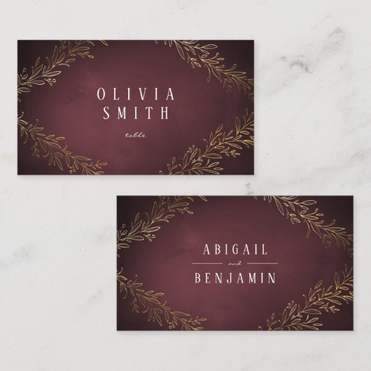 Goudbruine botanische elegante bruiloft plaatskaartje (Voorkant / Achterkant)