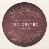 Goudbruine botanische elegante bruiloft ronde kartonnen onderzetter (Voorkant)