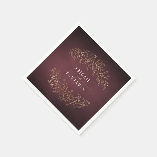 Goudbruine botanische elegante bruiloft servet (Hoek)