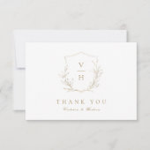 Goudbruine, botanische monogram bruiloft bedankkaart (Voorkant)