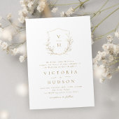 Goudbruine, botanische monogram bruiloft kaart