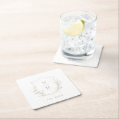 Goudbruine, botanische monogram bruiloft kartonnen onderzetters (Insitu)