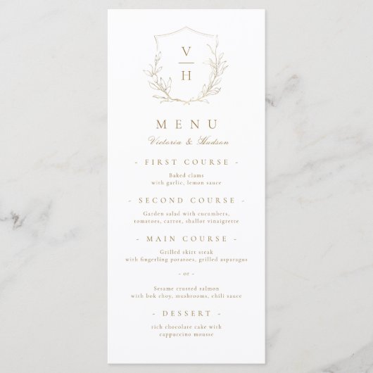 Goudbruine, botanische monogram bruiloft menu (Voorkant)