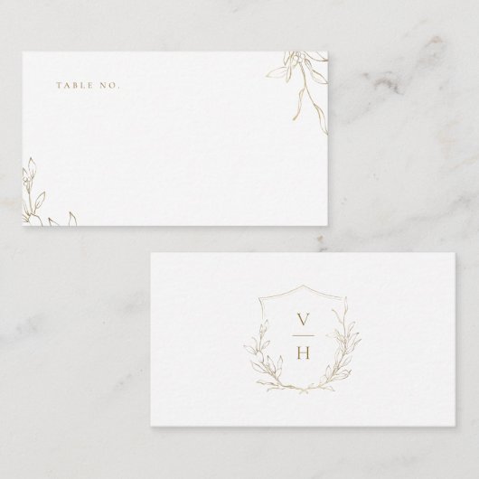 Goudbruine, botanische monogram bruiloft plaatskaartje (Voorkant / Achterkant)