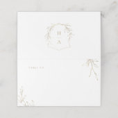 Goudbruine, botanische monogram bruiloft plaatskaartje (Buitenkant ongevouwen)