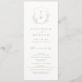 Goudbruine, botanische monogram bruiloft programmakaart (Voorkant)