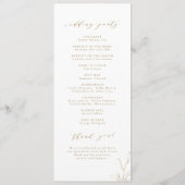 Goudbruine, botanische monogram bruiloft programmakaart (Achterkant)