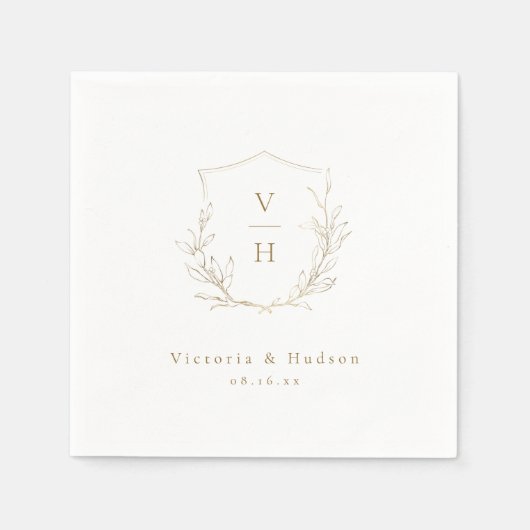 Goudbruine, botanische monogram bruiloft servet (Voorkant)