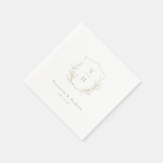 Goudbruine, botanische monogram bruiloft servet (Hoek)