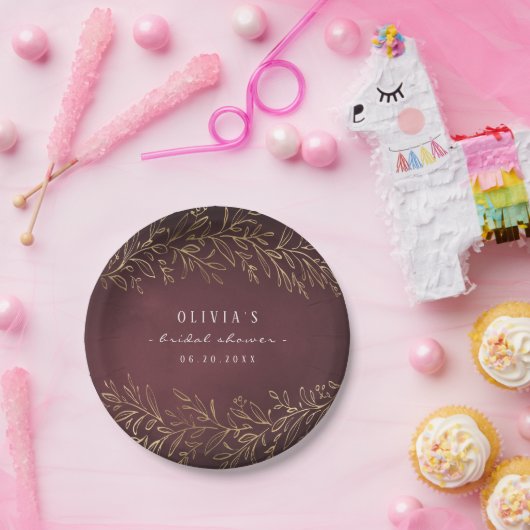 Goudbruine botanische vrijgezellenfeest papieren bordje (Feest)