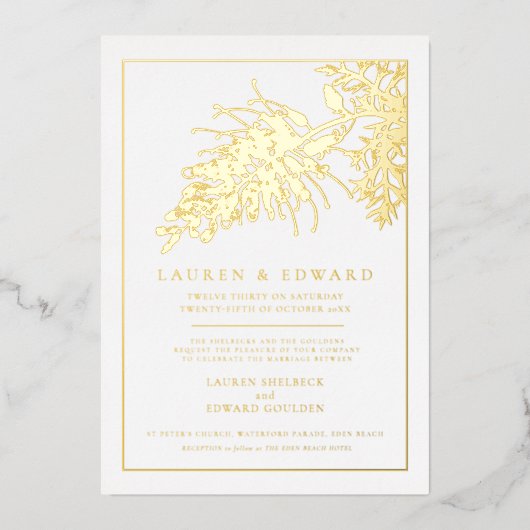 Goudbruine bruine bruiloft folie uitnodiging (Voorkant)