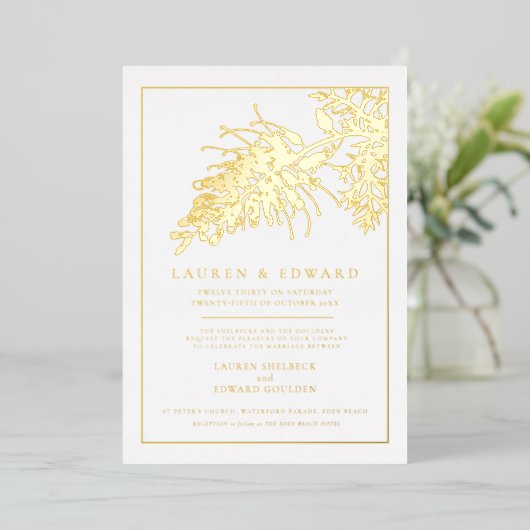 Goudbruine bruine bruiloft folie uitnodiging (Staand Voorkant)