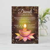 Goudbruine Diwali Lampen licht illustratiescript Kaart (Staand voorkant)