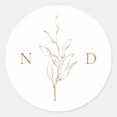 Goudbruine elegante botanische bladeren bruiloft ronde sticker (Voorkant)