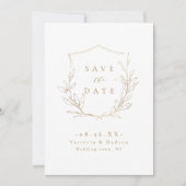Goudbruine elegante botanische bruiloft save the date (Voorkant)