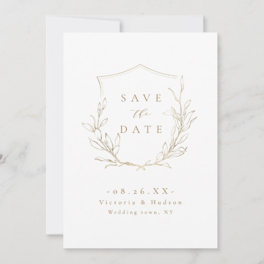 Goudbruine elegante botanische bruiloft save the date (Voorkant)