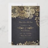 Goudbruine elegante lace bruiloft met uitzondering save the date (Voorkant)