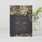 Goudbruine elegante lace bruiloft met uitzondering save the date (Staand voorkant)