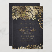 Goudbruine elegante lace bruiloft met uitzondering save the date (Voorkant / Achterkant)