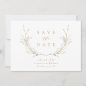 Goudbruine elegantie botanische bladeren bruiloft save the date (Voorkant)