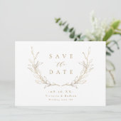 Goudbruine elegantie botanische bladeren bruiloft save the date (Staand voorkant)