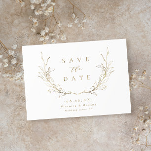 Goudbruine elegantie botanische bladeren bruiloft save the date