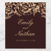  goudbruine Floral Weddenschap Wijn Etiket (Enkel label)