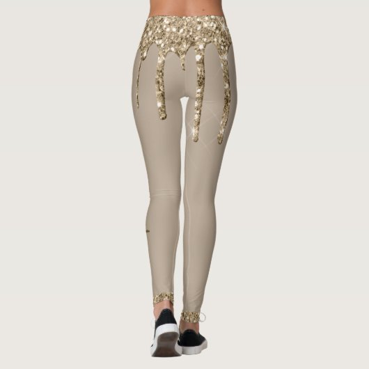 Goudbruine glitter-drip (aangepast) leggings (Achterkant)