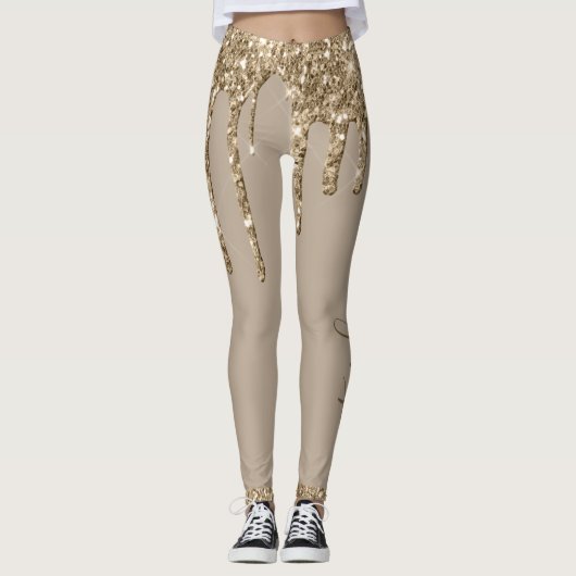 Goudbruine glitter-drip (aangepast) leggings (Voorkant)