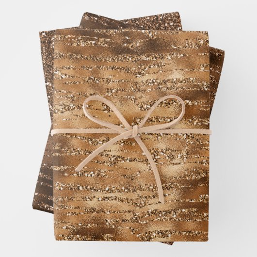 Goudbruine glitter strepen inpakpapier vel (In situ)