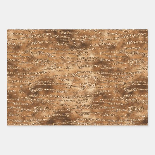 Goudbruine glitter strepen inpakpapier vel (Voorkant)
