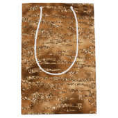 Goudbruine glitter strepen medium cadeauzakje (Voorkant)