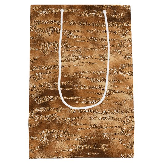 Goudbruine glitter strepen medium cadeauzakje (Achterkant)