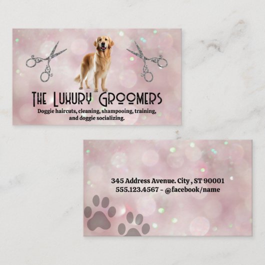 Goudbruine Hond | Schaar | Bokeh Visitekaartje (Voorkant / Achterkant)