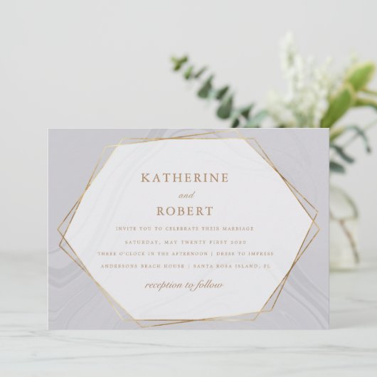 goudbruine huwelijksuitnodiging kaart (Staand voorkant)