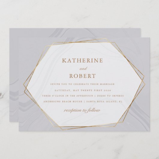 goudbruine huwelijksuitnodiging kaart (Voorkant / Achterkant)