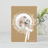 Goudbruine Kerstkrans Minimaal Foto Feestdagenkaart (Staand voorkant)