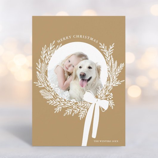 Goudbruine Kerstkrans Minimaal Foto Feestdagenkaart